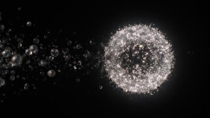 Abstract sphere with particles on a black background, science concept.