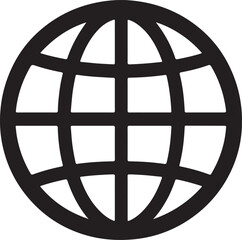  Globe Icon Black Sphere with White Grid on Transparent Background