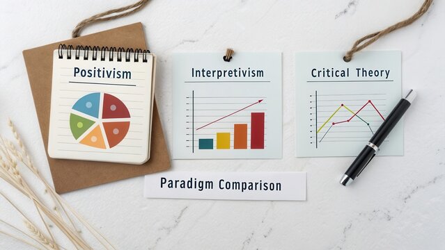 Visual Representation of Research Paradigms with Positivism, Interpretivism, and Critical Theory Concepts