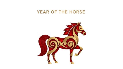 Year of the Horse Chinese Zodiac Sign with Red and Gold Ornate Design.