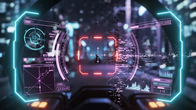 HUD frame UI tech design for cyberpunk game interface. Futuristic screen overlay with digital elemen 4K 10s