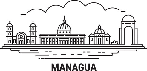 Managua skyline outline with colonial buildings and modern architecture travel landmark © lok0077