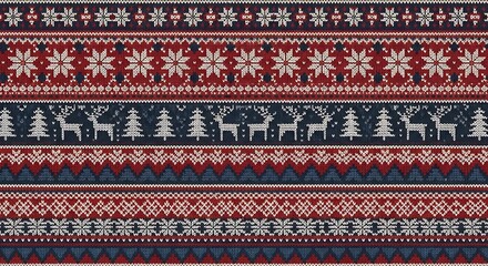 Vibrant knitted winter holiday fabric pattern.