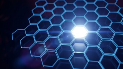 Glowing Hexagonal Grid with Central Light Source
