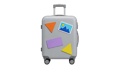 Gray Suitcase with Colorful Geometric Stickers and a Landscape Sticker
