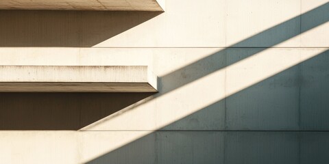 Fototapeta premium Concrete stairs with shadows cast by sunlight, creating a geometric pattern.