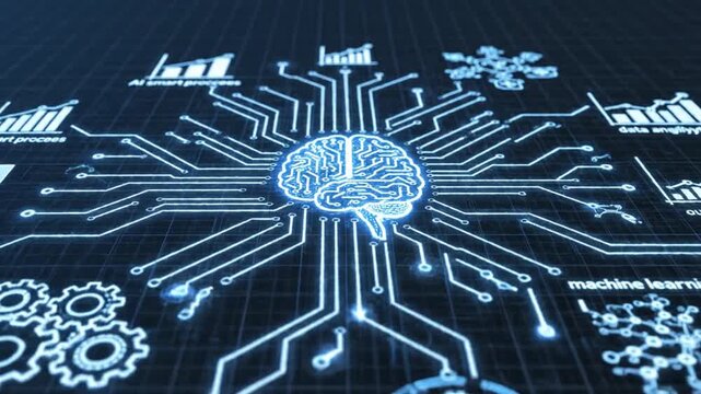 Machine learning data analysis thin line icons set vector illustration. Outline algorithms and auto 4K 10s