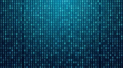 a detailed depiction of a striking blue digital matrix background composed of cascading binary code representing technological innovation and data streams high quality