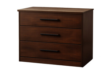 Dark brown wooden chest of drawers featuring three pull-out storage compartments and black handles, ideal for modern home interiors