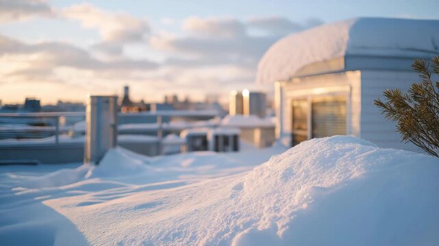 A snow-laden rooftop where technicians are installing reinforced solar mounts designed to withstand heavy winter loads and improve year-round energy efficiency. cinematic color correction, natural