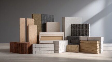 Different Types of Building Materials Arranged in a Space
