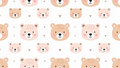 Adorable Bear Face Pattern on White Background for Childrens Designs.