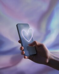 Hand Holding Phone Showing Heart Outline on Screen