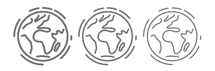 Planet Earth Line Icon Set &ndash; World Globe Symbol, Thin Outline Global Map Sign, Minimal Modern Vector Illustration Isolated on White Background