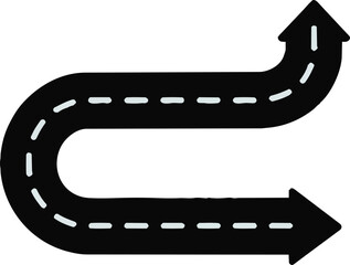 Fototapeta premium Black winding road path icon with arrows indicating change in direction on white background