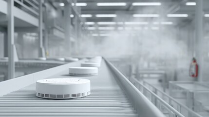 Smoke Detectors Moving on Automated Factory Conveyor
