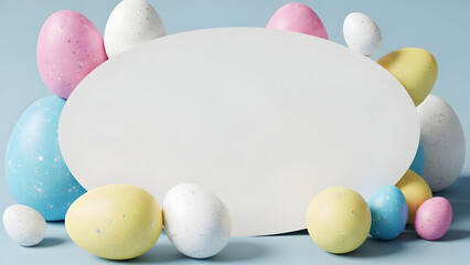 Happy easter sunday celebration with colorful eggs and bunny ears