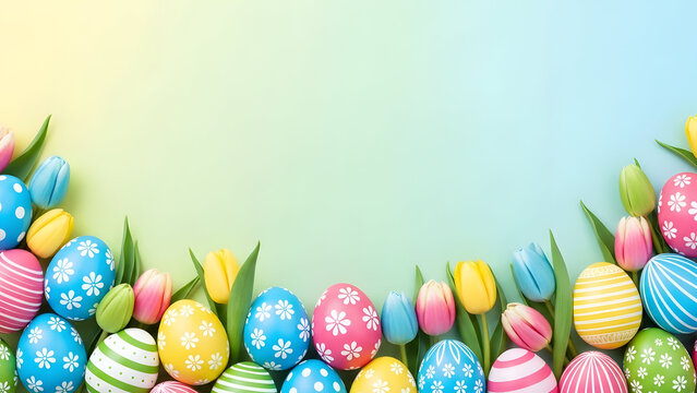 Happy easter sunday celebration with colorful easter eggs - Powered by Adobe
