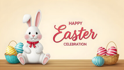 Happy easter sunday celebration with bunny and colorful eggs