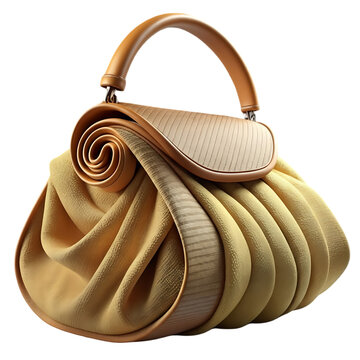 Elegant golden handbag with unique floral design on transparent background