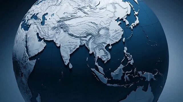 Detailed textured globe showcasing continents and geographical features in a monochromatic blue palette.