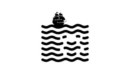 ship in in waves lion face , black isolated silhouette © OMIA