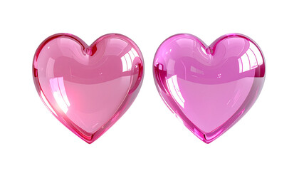 3D Romantic Pink Hearts Pair isolated on transparent background