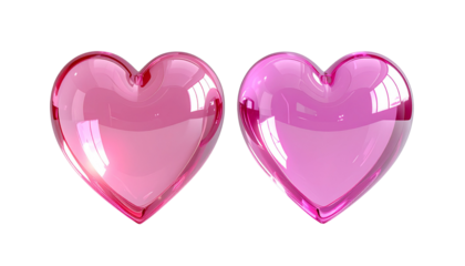 3D Romantic Pink Hearts Pair isolated on transparent background