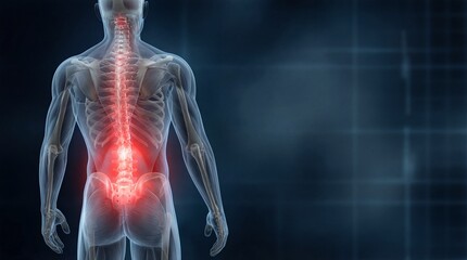 Human Body with Highlighted Lower Back Pain Area in 3D Rendering
