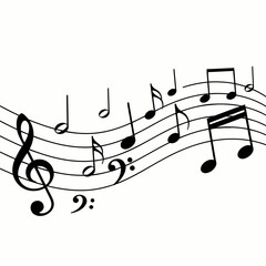 A musical staff with notes and symbols for music and education concepts in a simple and elegant design