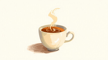 Obraz premium Gouache illustration of a classic coffee cup on a saucer in soft pastel colors