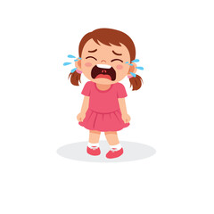 Crying Little Girl Cartoon Vector Illustration, Sad Child Emotion Flat Design