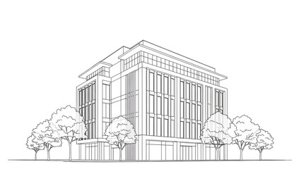 Modern corporate office building architecture drawing