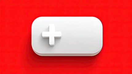 Fototapeta premium White button with plus sign on a red background for design elements