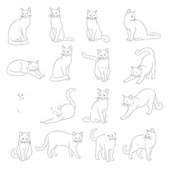 A collection of cat line drawings in various poses