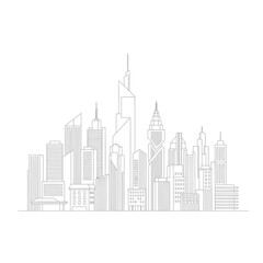 Obraz premium City skyline with skyscrapers and buildings in gray line art