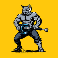 Fototapeta premium Rhinoceros Demolition Mascot Vector