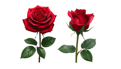 3D Red Rose Duo isolated on transparent background