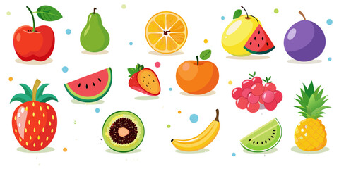 Colorful Flat Vector Fruit Collection, Children&rsquo;s Fruit Vocabulary Educational Poster
