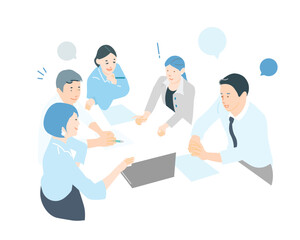 オフィスでミーティングするビジネスパーソンービジネスチームのスタートアップイラスト素材