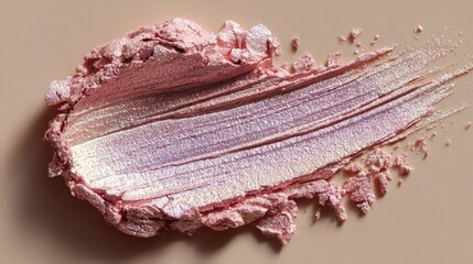 Creamy pink pearly luminizer highlighter for face and body on neutral beige background showcasing a shiny and glowing lotion