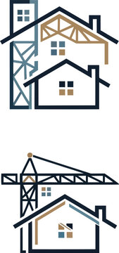 House construction crane real estate logos set
