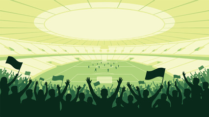 Vibrant football stadium scene with cheering fans and players on the field © StockStudio