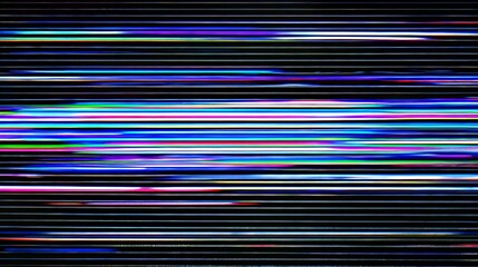 Glitch noise static television background with digital distortion, CRT screen interference, horizontal stripes, video signal disruption, electronic VFX effect, futuristic display