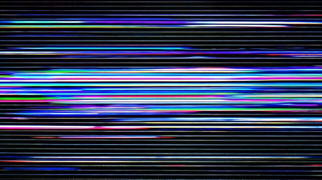 Glitch noise static television background with digital distortion, CRT screen interference, horizontal stripes, video signal disruption, electronic VFX effect, futuristic display