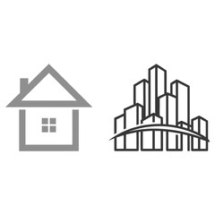 Fototapeta premium House and city buildings outline icons together