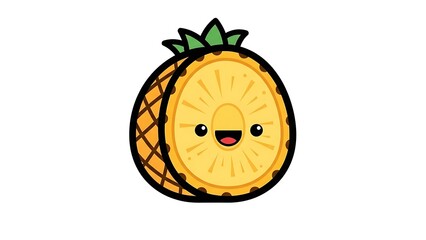 Cartoon Pineapple Character with Happy Face.