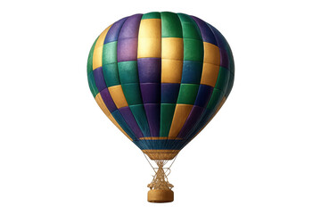 Obraz premium Hot air balloon featuring vibrant green, gold, and purple patches, symbolizing dreams, journey, and exploration, with transparent background