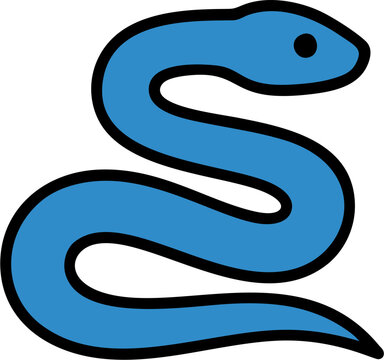 Blue Snake Icon &ndash; Minimalist Curved Vector Design with Black Outline and Eye Dot