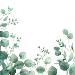 Eucalyptus Sprigs Border on Transparent Background Floral Design